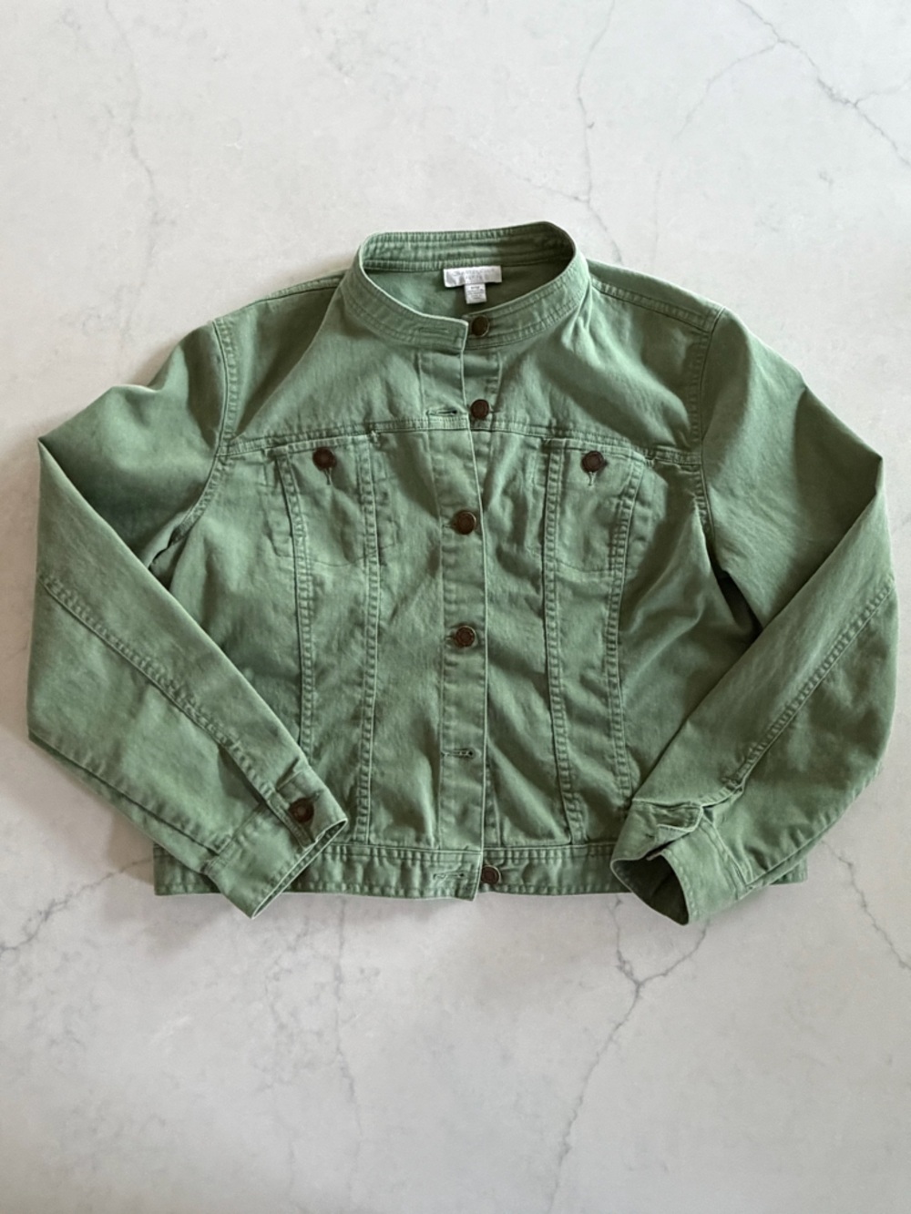 Charter Club Olive Green Cotton Jacket with Stand Collar Petite M